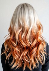 Stunning Ombr Hair Long Wavy Blonde to Copper Red Hair Style