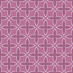 A repeating geometric pattern features interconnected floral shapes against a mauve background. The design is symmetrical and has a clean, modern aesthetic.