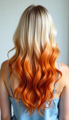 Stunning Long Wavy Blonde to Copper Ombre Hair Back View Woman s Hairstyle