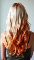 Stunning Long Wavy Hair with Blonde and Copper Ombre Highlights Back View