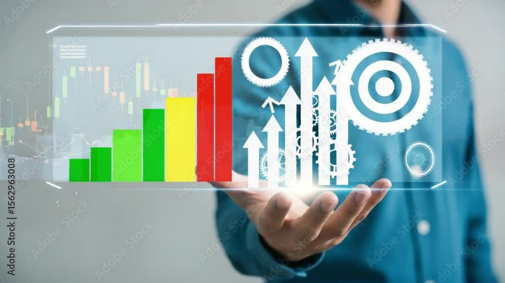 Poster person using laptop with cost reduction graphic overlay and dollar symbol on the screen display