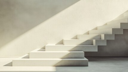 Bright white stairs against wall, dramatic sunlight