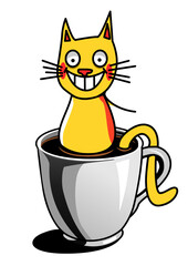 Illustration of a cat inside a coffee cup