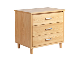 Light wood 3drawer dresser with black handles suitable for bedroom or living room decor shots, interior design concepts, furniture catalogs.