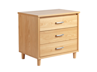 Light wood 3drawer dresser with black handles suitable for bedroom or living room decor shots, interior design concepts, furniture catalogs.