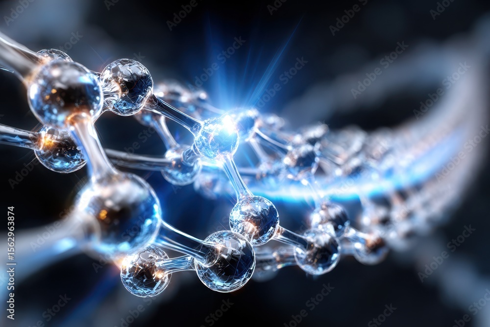 Aufkleber exploring the intricate structure of molecular chains with glowing atoms and energy effects
