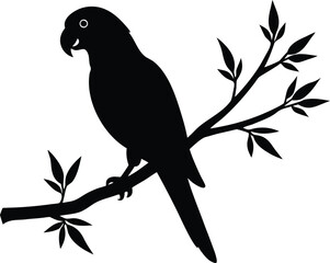 parrot with tree branch black silhouette vector,parrot icon illustration