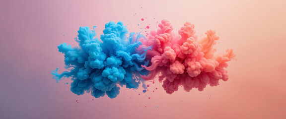 Vibrant Pink and Blue Ink Cloud Explosion in Air Abstract Color Smoke Art Background for Creative Digital Design Use