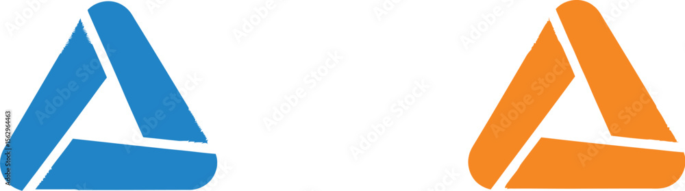 Aufkleber two triangles one in blue and one in orange on a split color background