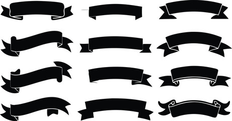 set of  ribbons and banners  black silhouette  vector illustration