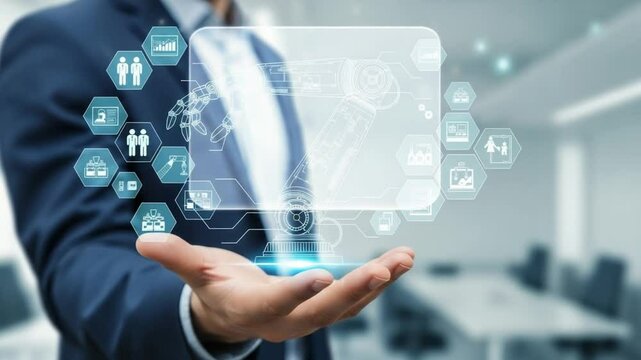 Person typing on laptop with devops and operations icons overlaying the keyboard and hands view