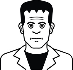 Classic Monster Illustration A Black and White Drawing of Frankenstein's Monster