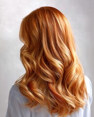 Naklejka premium Gorgeous Long Wavy Copper Red Hair Back View Hairstyle Beauty