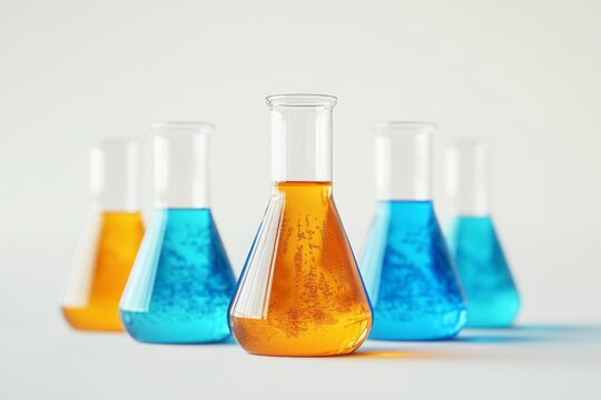 Colorful Erlenmeyer flasks filled with liquids - Powered by Adobe