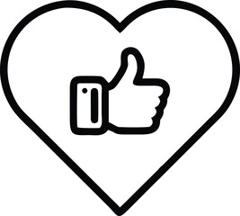 Vector art of a thumbs up hand gesture inside a heart shape, isolated on white background