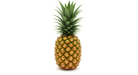 Fresh Pineapple Fruit with Green Leaves, a Tropical and Healthy Food Option, Standing Tall on a Plain Background