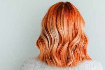 Fototapeta premium Stunning Copper and Blonde Balayage Waves on Shoulder Length Hair