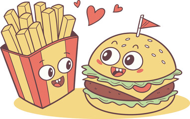 Fast Food Collection Featuring Burgers Fries Pizza and Snack Icons. Delicious Fast Food Set with Classic Meals Drinks and Street Style Snacks. Flat Style Fast Food Illustration Showing Combo Meals