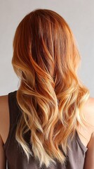 Obraz premium Stunning Long Red and Blonde Ombre Hair Wavy Hairstyle Back View