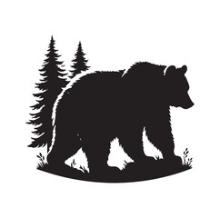 bear silhouettes vector, set of animals Brown grizzl Black vector