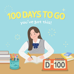 Exam Motivation Poster – Girl Studying with '100 Days to Go' Message