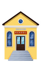 Obraz premium Yellow school building with steps and sign on a white background 