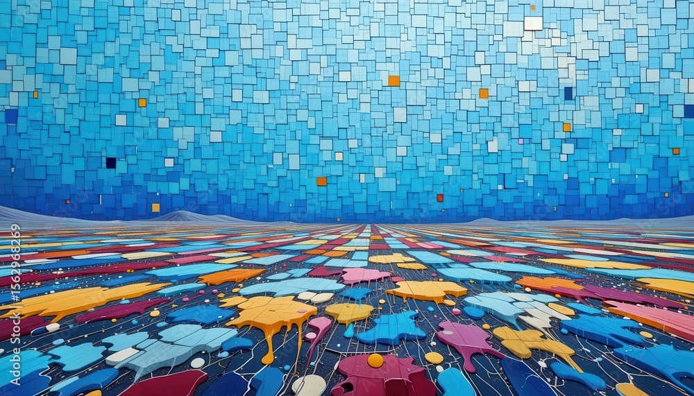 Fototapete colorful abstract wallpaper design with vibrant blocks and patterns for computer displays