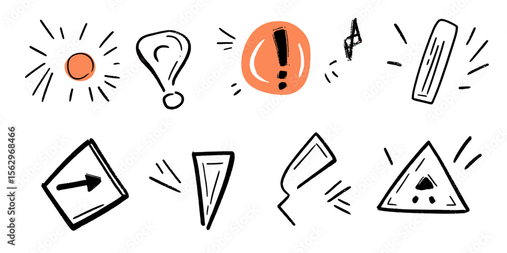 Poster hand drawn exclamation mark alert signs set with scribble style warning hazard icons and attention s