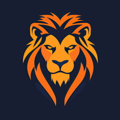 Obraz premium Stylized orange and black lion head emblem with fierce expression vector logo design in flat minimalist style