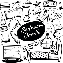 Bundle Go to Bed Sleeping Traditional Doodle Icons Sketch Hand Made Design Vector Symbols.