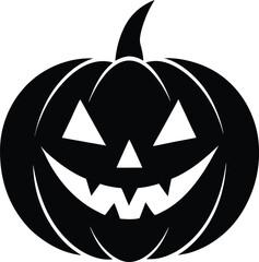 Spooky Halloween Jack-o'-lantern Black and White Pumpkin Silhouette Illustration