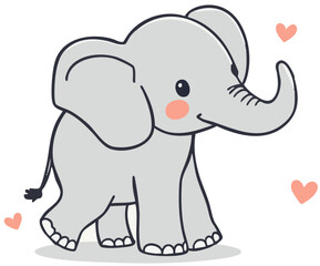 Naklejka premium Cute baby elephant sitting, adorable animal character. Cartoon vector illustration isolated on white background.