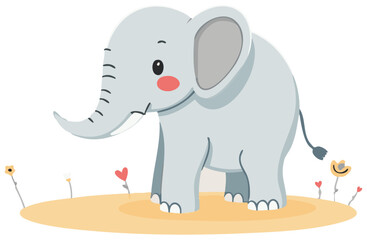 Cute baby elephant sitting, adorable animal character. Cartoon vector illustration isolated on white background.