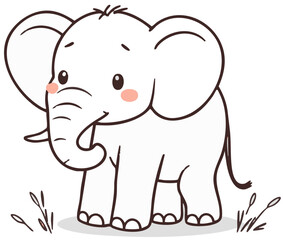 Fototapeta premium Cute baby elephant sitting, adorable animal character. Cartoon vector illustration isolated on white background.