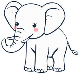 Obraz premium Cute baby elephant sitting, adorable animal character. Cartoon vector illustration isolated on white background.