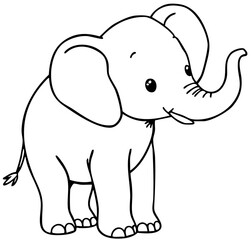 Naklejka premium Cute baby elephant sitting, adorable animal character. Cartoon vector illustration isolated on white background.