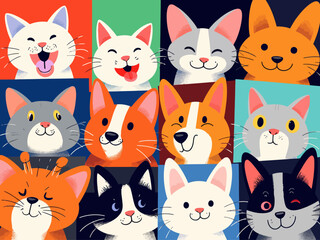  create stylish designer gif showing funny faces of different cat and dog breeds cute and scary
