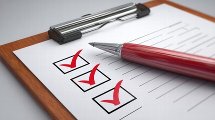 Checklist with Red Pen on Clipboard for Task Management and Planning