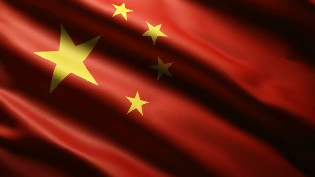 Dynamic Flow Of Red Fabric Featuring Yellow Stars Representing A National Flag