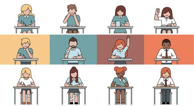 Classroom Learning Environment with Students in Different Poses Education and Diverse Learners