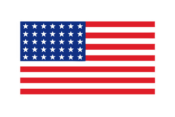 Fototapeta premium Stylized american flag design with black stars on blue field and red stripes