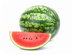 An irresistible collection of whole and cut watermelons, versatile for food photography, picnic scenes, or highlighting a vibrant, healthy lifestyle. Water melon in white background