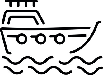 A linear style icon showing a sailing boat