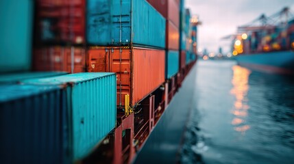 Colorful Shipping Containers at Port with Soft Focus Background