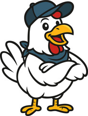 Cartoon Chicken with Baseball Cap and Bandana 