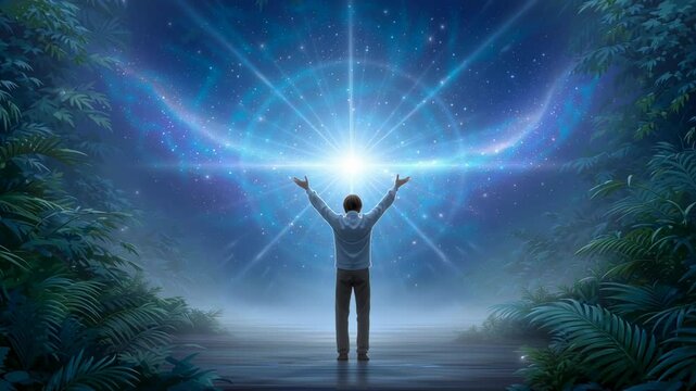 A health and healing manifestation ritual performed by a peaceful individual surrounded by gentle glowing energy.