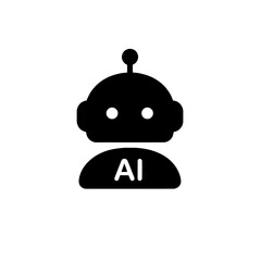 ai robot with the letters ai , A black and white graphic of a robot with the letters ai on its body on transparent background , no background