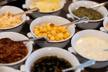Croutons in ceramic bowl