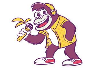 Angry gorilla illustration shows a powerful ape with orange accents and strong arms