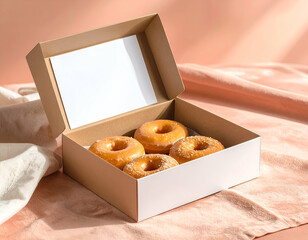 Mini Donut Snack Tray Mockup Peach Suede & Cardboard Box Design